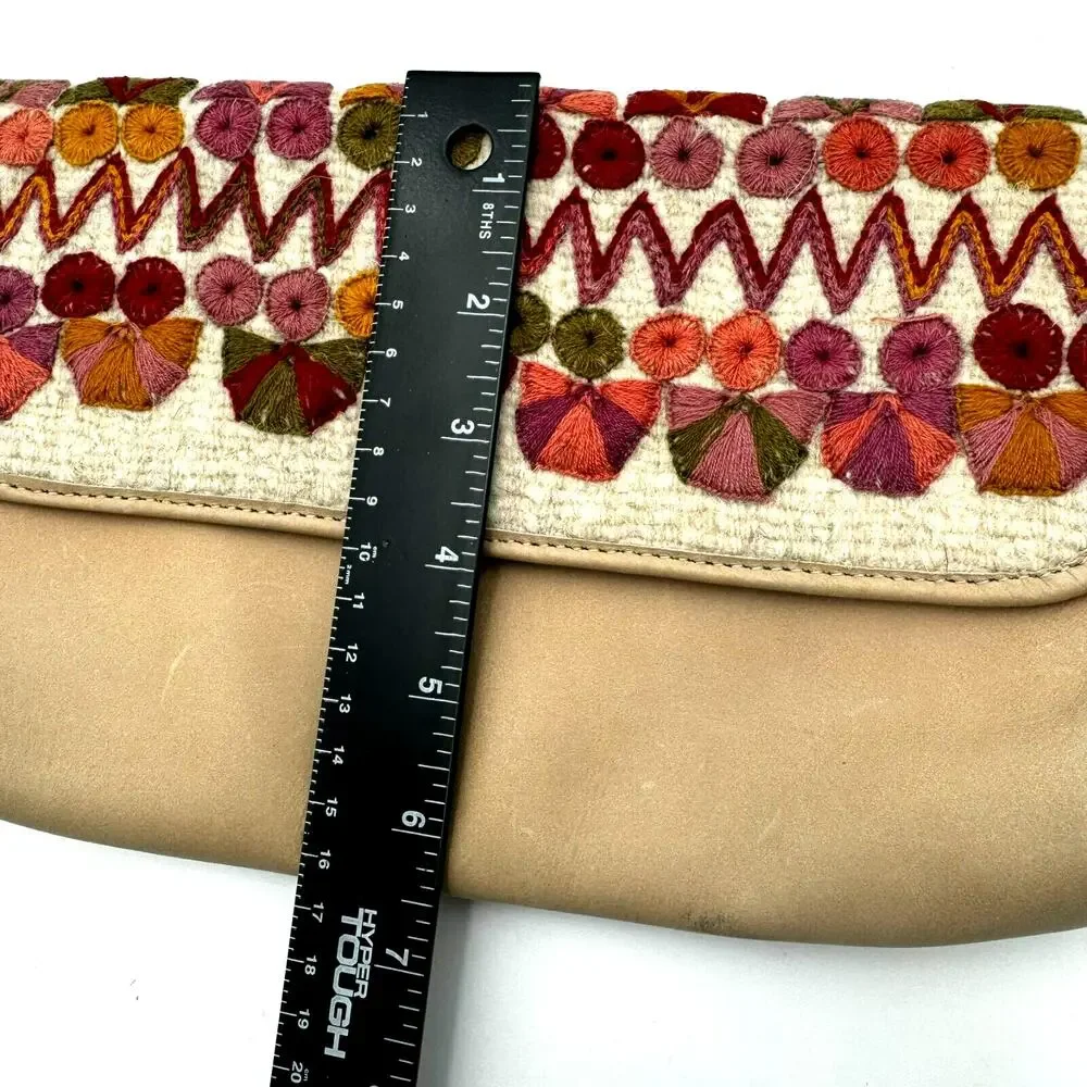TREEBOL Vintage Tan Clutch Bag Purse Embroidered Boho Festival Hippie Tribal 70s